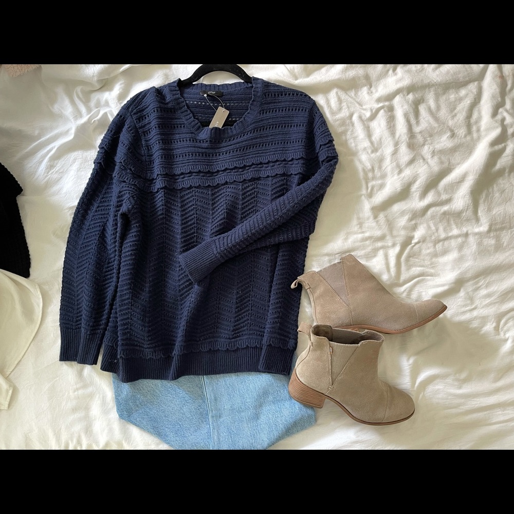JCrew Crewneck scalloped pointelle sweater NWT